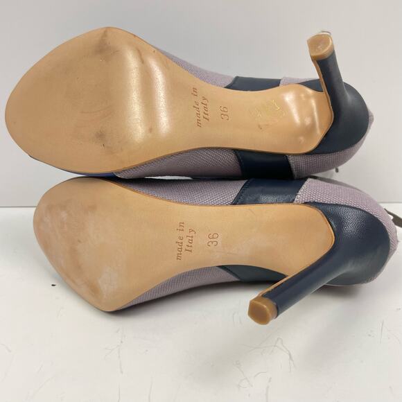 BCBGMaxazria | Nicoletta Blue & Gray Colorblock Leather Peep Toe Eve Booties - Picture 12 of 12